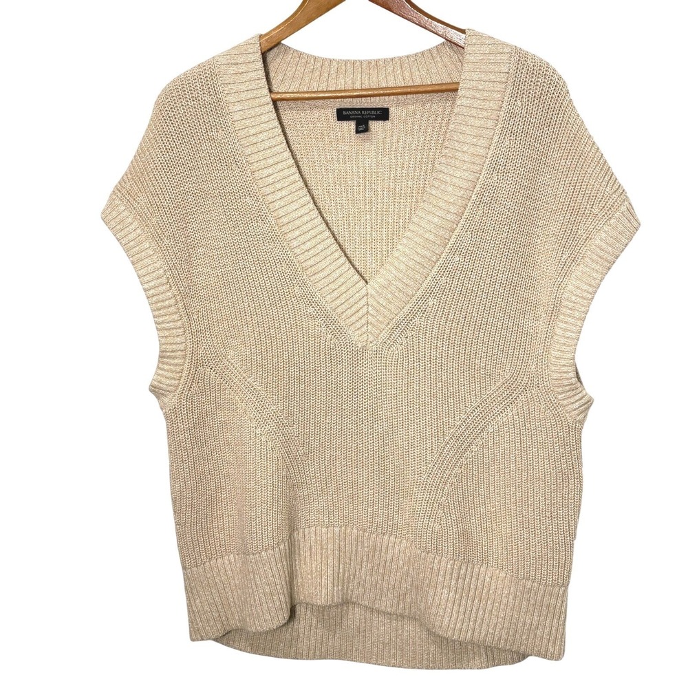 Banana‎ Republic Cima Oversized Fisherman Sweater Vest M Organic Cotton Preppy